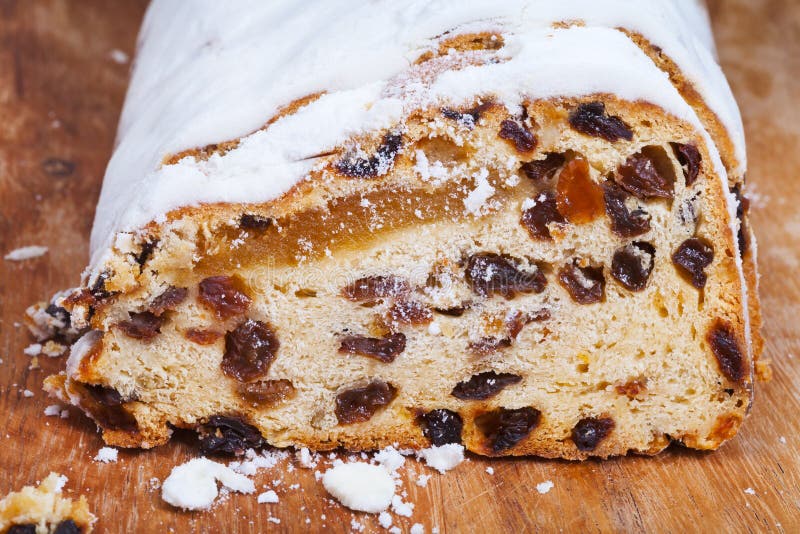 Sliced Stollen Cake with Dried Fruit and Marzipan Stock Photo Image