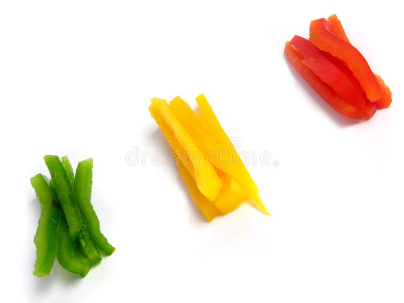 Sliced three color peppers