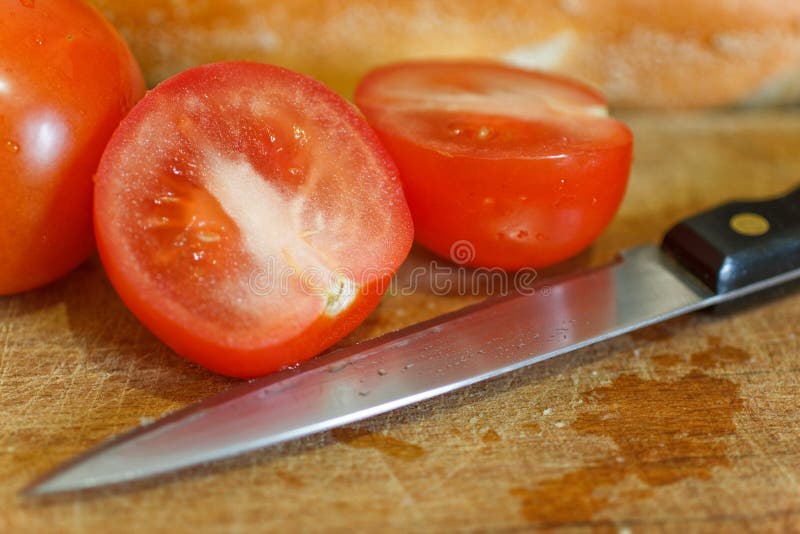 Sliced tomato and knife stock photo. Image of leeks, leek 18448598