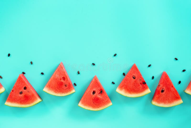 Sliced Watermelon on Green Background Stock Image Image of flat