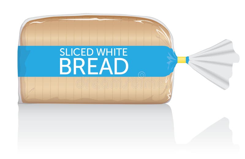 Sliced white bread loaf vector visual in clear bag stock illustration