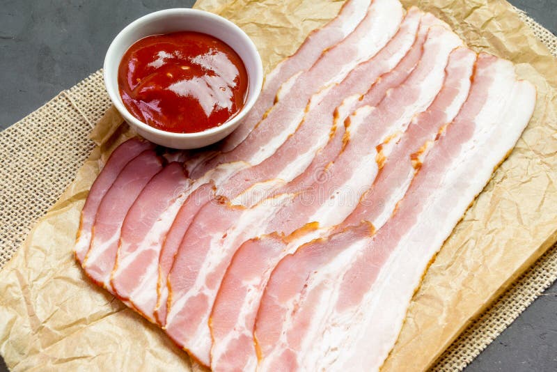 Slices Of Bacon And Ketchup Stock Image Image of linen, cooked 131747815