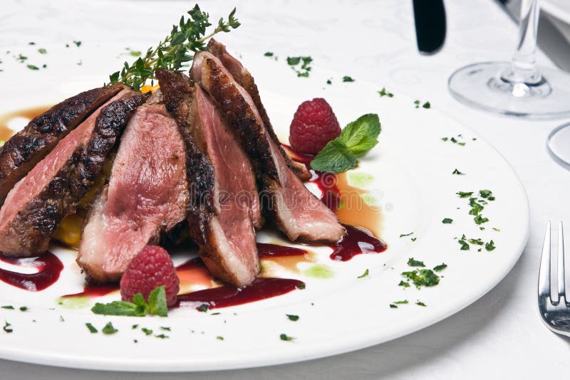 Slices of the beef meat on a dish