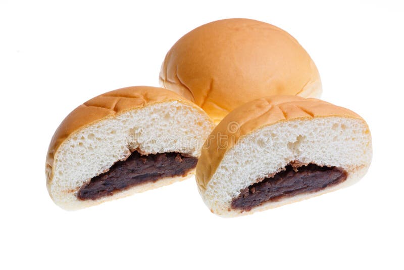 Slices of bread inside are red bean isolated, with clipping path