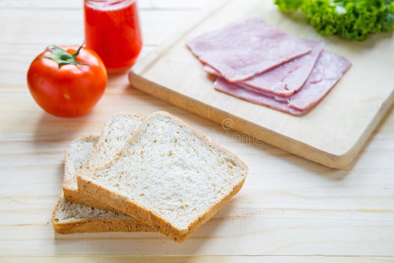 Slices of Bread with Jam and Ham, Tamoto, Lettuce Stock Image Image
