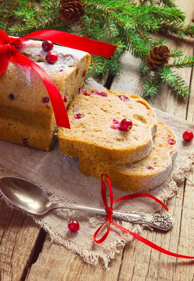 Slices of Cake with Cranberries. Christmas Decoration, Image Tin Stock