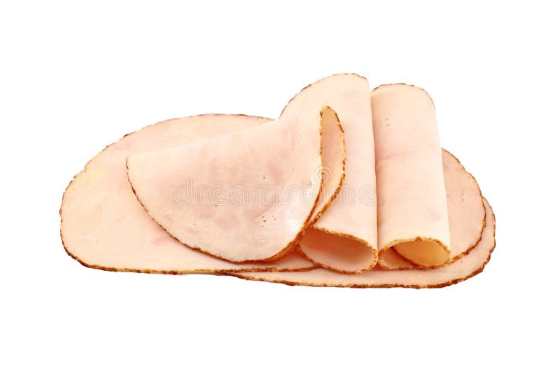 Slices of Chicken Cold Cut Ham on White Background. Stock Image Image