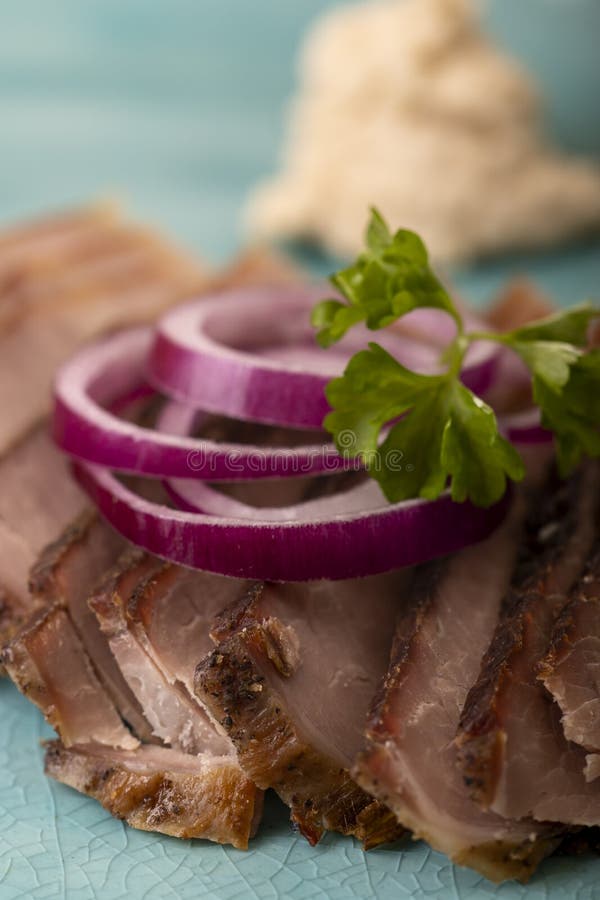 Slices of cold roast pork stock photo. Image of prepared 19315896