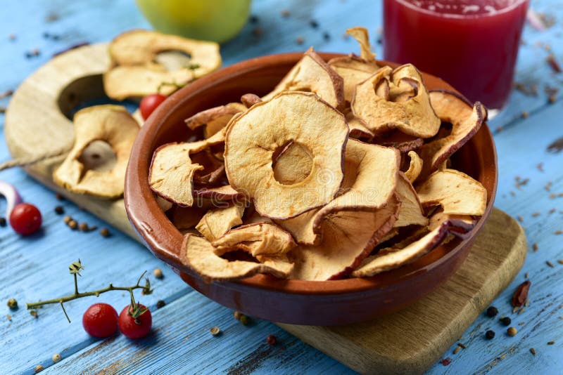 Slices of dried apple served as appetizer or snack