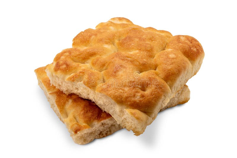 Slices of flatbread Genoese focaccia isolated on white royalty free stock images
