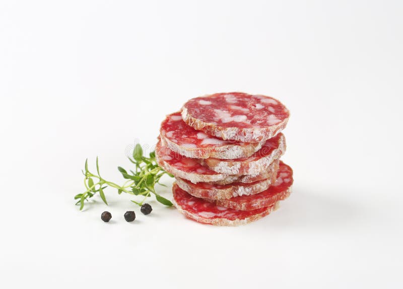 Slices of french salami stock photo. Image of salami 63926302