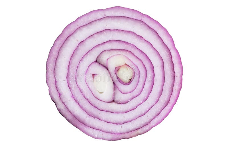 Slices Isolated onion. One red whole onion isolated on white background with clipping path and copy space. Red Onion slices bulbs