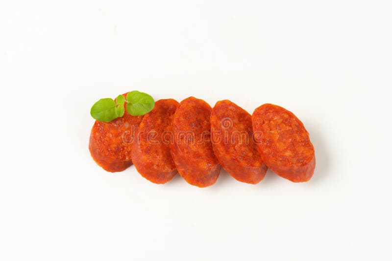 Slices of Pepperoni Sausage Stock Photo Image of white, leaf 61363372