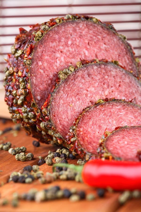 Slices of salami stock image. Image of brown, meat, pepper 6242305
