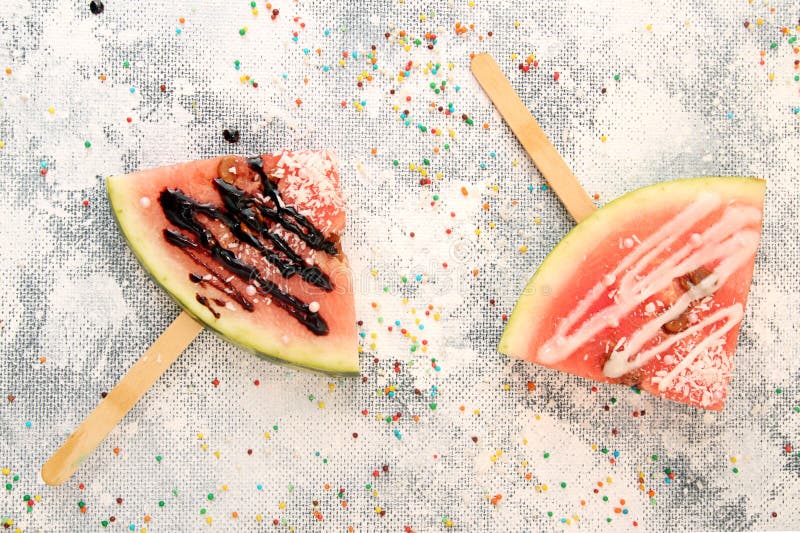 Slices Watermelon in Ice Cream Popsicle Shape Stock Image Image of