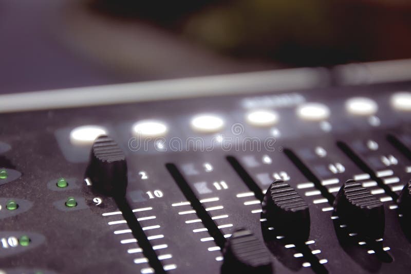 Slide Volume Mixer in a Professional Recording Studio Stock Photo