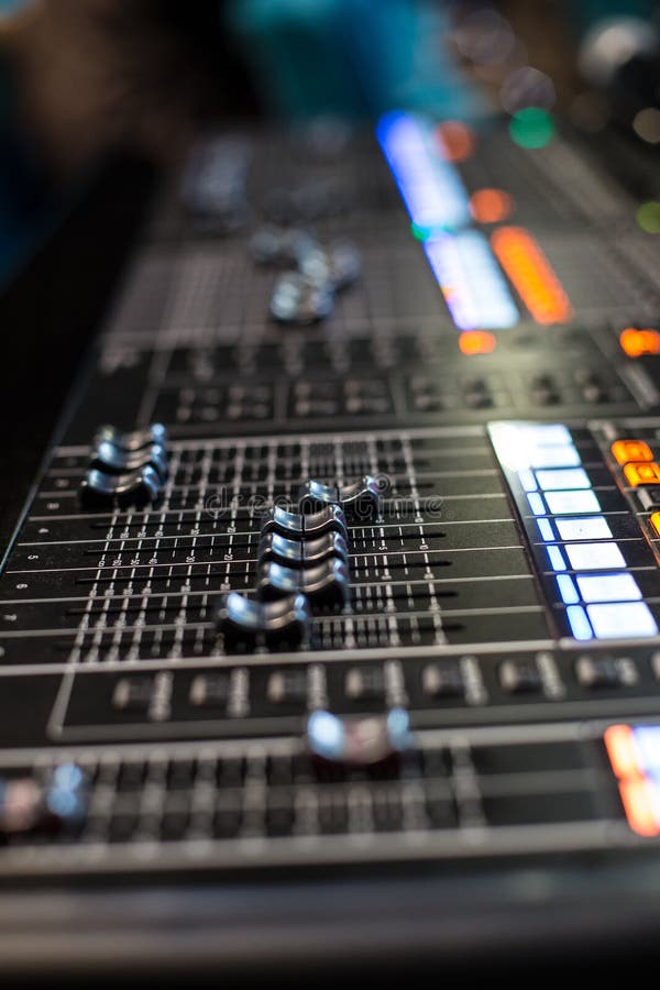 Sliders of the Hi-End stage sound controller stock images