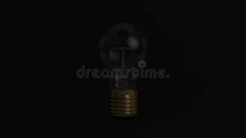 Slight Zoom in to a 3D Illustrated Light Bulb Flickering and Turning On royalty free illustration
