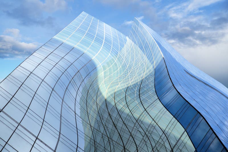 Glass building on blue sky stock image. Image of sunshine 29999705