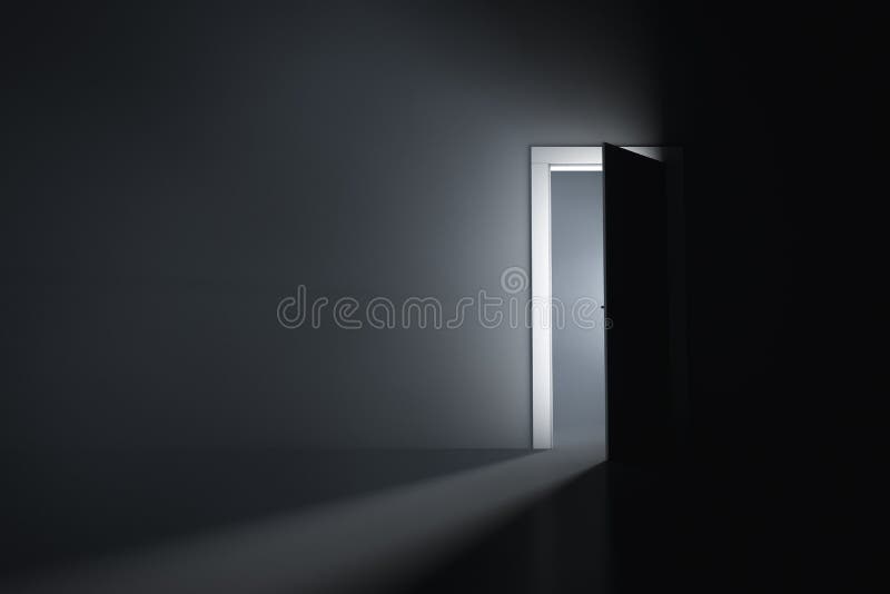 A Slightly Open Door in a Dark Room Stock Illustration Illustration