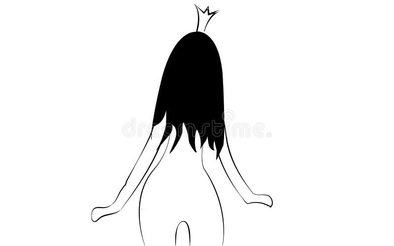 Slim, fragile black and white little tender princess girl with a crown with a beautiful slender figure turned with her back with l stock illustration Slim, fragile black and white little tender princess girl with a crown with a beautiful slender figure turned with her back with l stock illustration