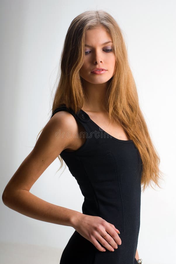 Slim Girl In Black Dress Stock Images Image 5511804
