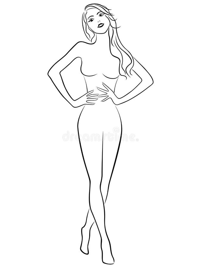 Slim girl holding hands on waistline vector illustration Slim girl holding hands on waistline vector illustration
