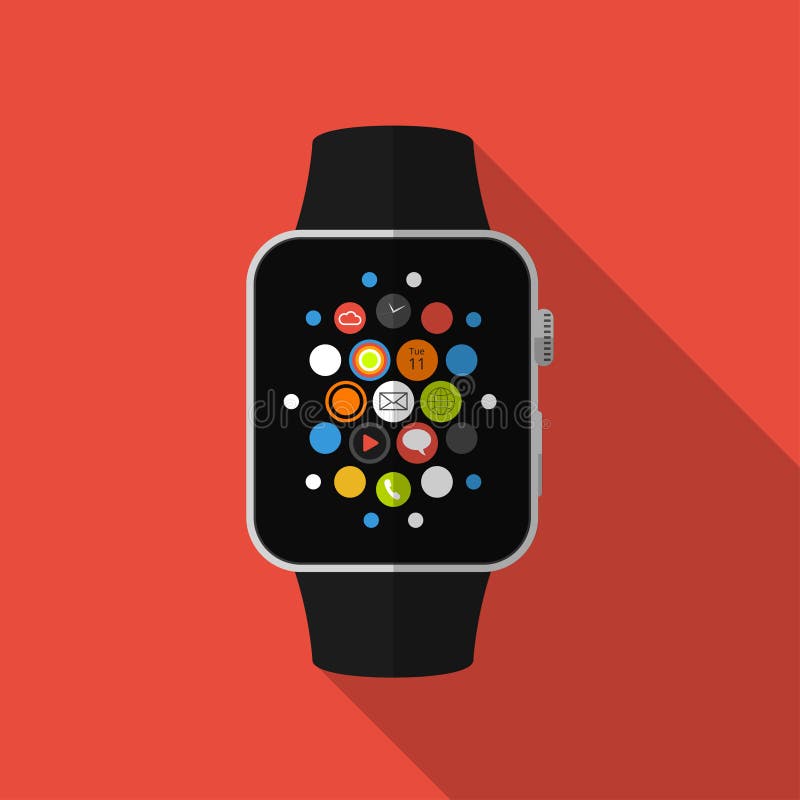 Slim horloge met pictogrammen, concept Vlak Ontwerp vector illustratie Slim horloge met pictogrammen, concept Vlak Ontwerp vector illustratie