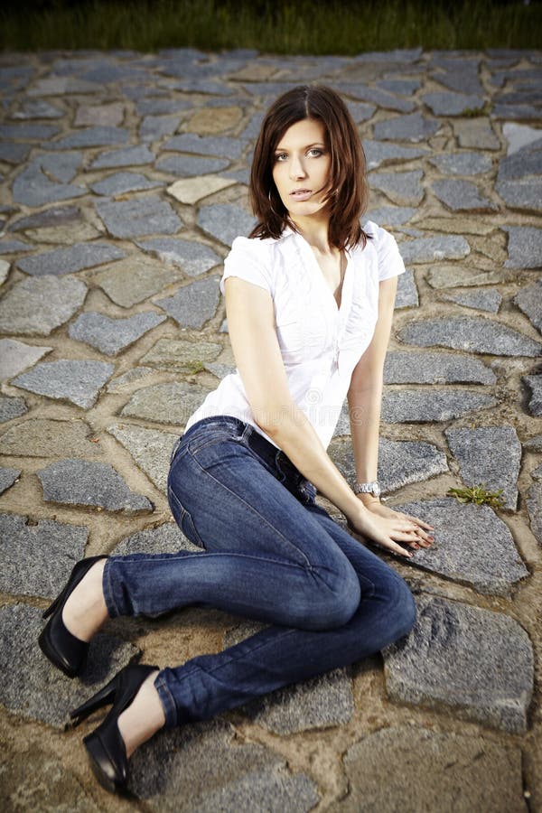 Slim Lady Posing by the River Stock Image Image of perfect, woman