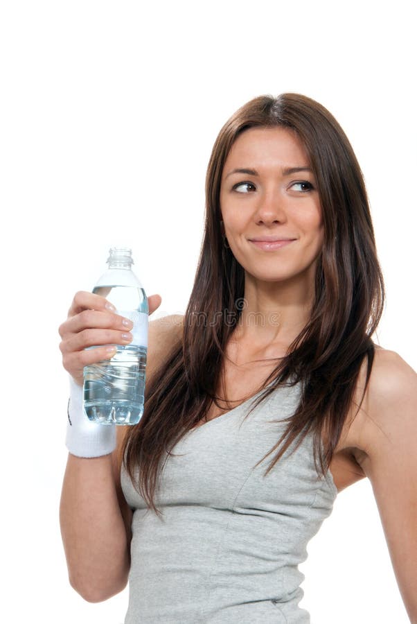 Girl Big Bottle Water On Neutral Stock Photo 636370166