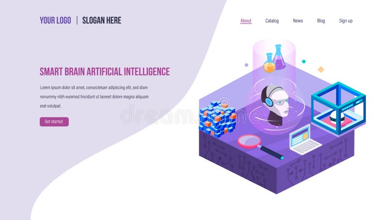 Slimme robot met kunstmatige intelligentie, digitaal hersenengeheugen stock illustratie Slimme robot met kunstmatige intelligentie, digitaal hersenengeheugen stock illustratie