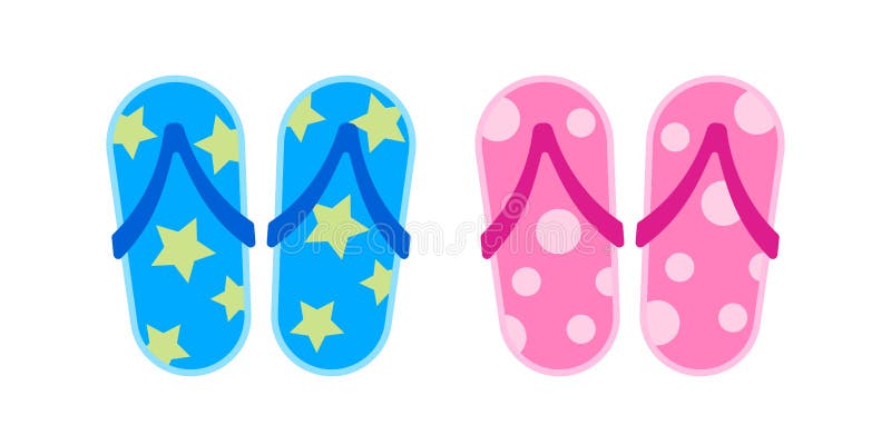 Slippers pink and blue isolated on white, clip art sandal casual, slippers footwear colorful, fashion slippers icon for summer