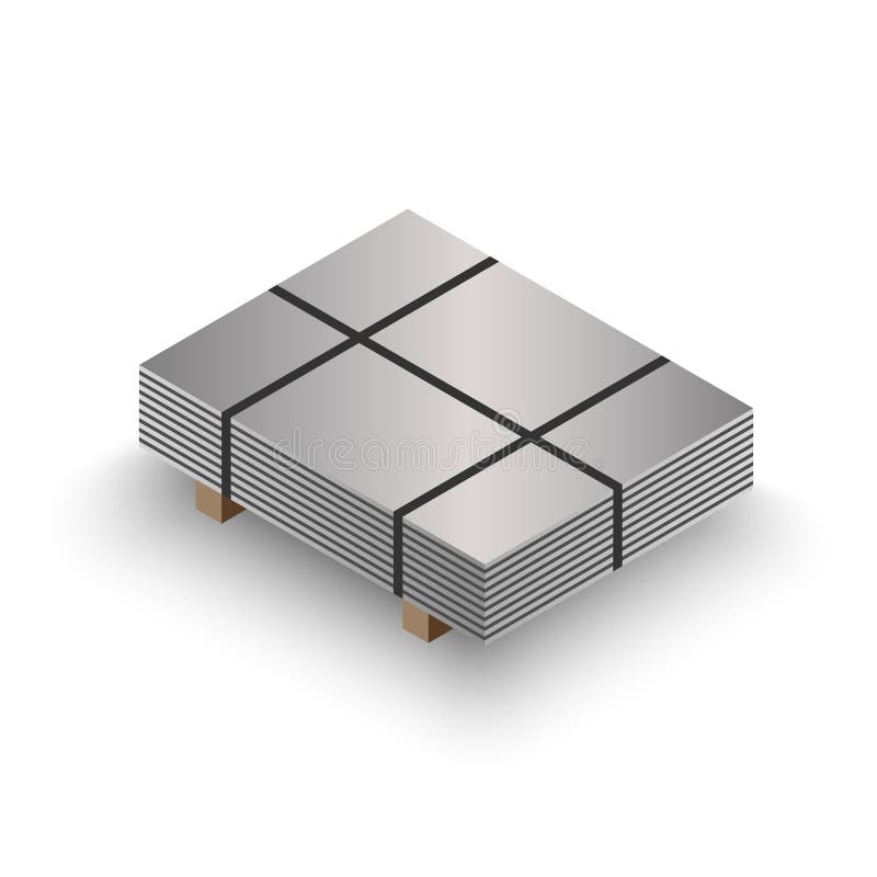 Steel sheet single package, Plate metal sheet with steel strapping, construction materials, Isolated vector 3D royalty free illustration