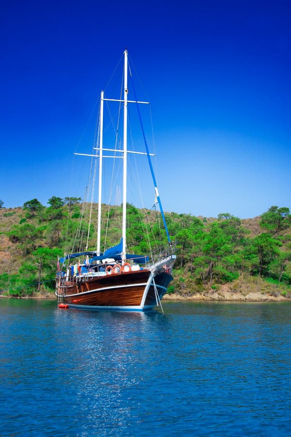 Turkish blue voyage gullet in a bay. Turkish blue voyage gullet in a bay