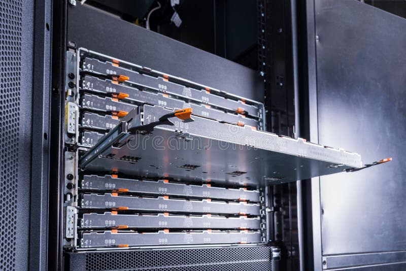 Slot for the Hard Drives is Sticking Out in the Server Room. Com Stock