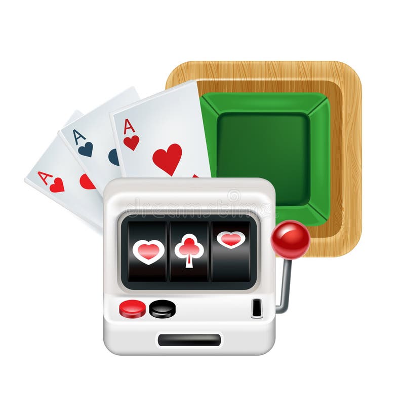Slot Machine with Playing Cards Isolated on White Stock Illustration