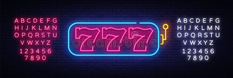 Slot Machine neon sign vector. 777 Slot Machine Design template neon sign, light banner, neon signboard, nightly bright stock illustration Slot Machine neon sign vector. 777 Slot Machine Design template neon sign, light banner, neon signboard, nightly bright stock illustration