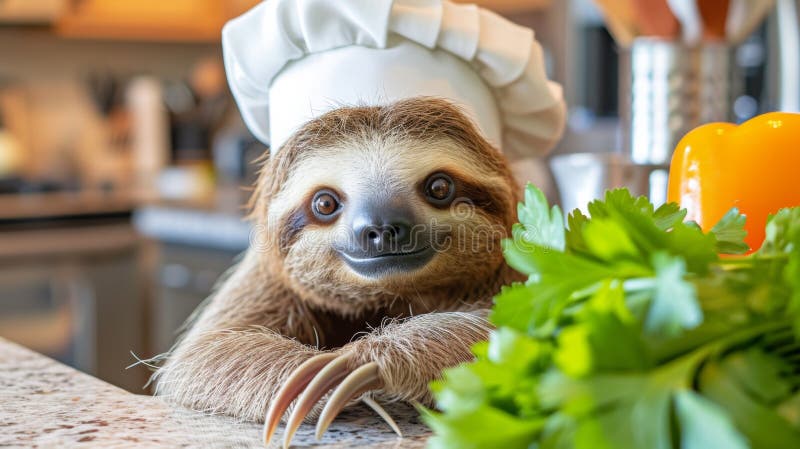 A Sloth Wearing a Chef Hat Sitting on Top of Some Vegetables, AI Stock ... Biology Diagrams