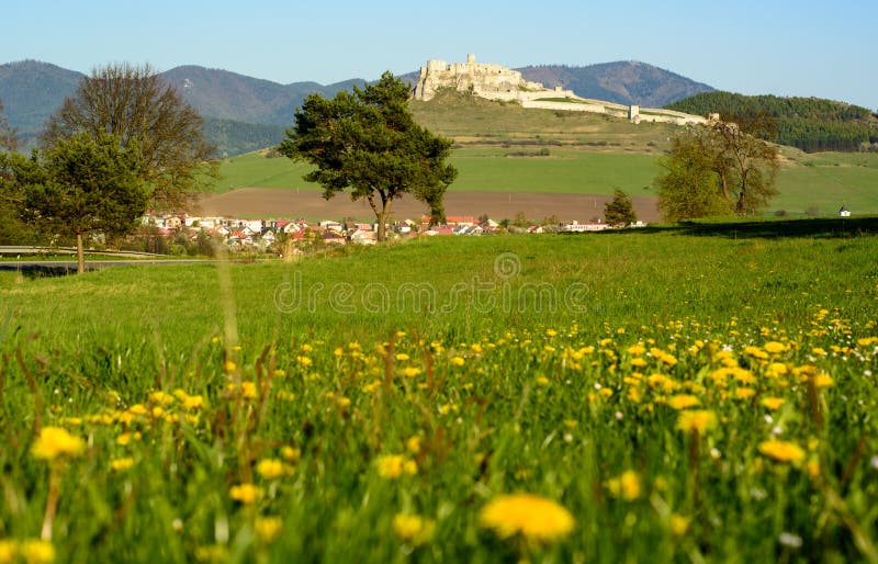 Slovak landscape with Spis castle and hills