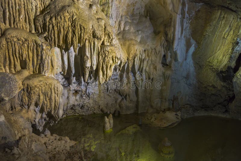 Underground lake and stalactites