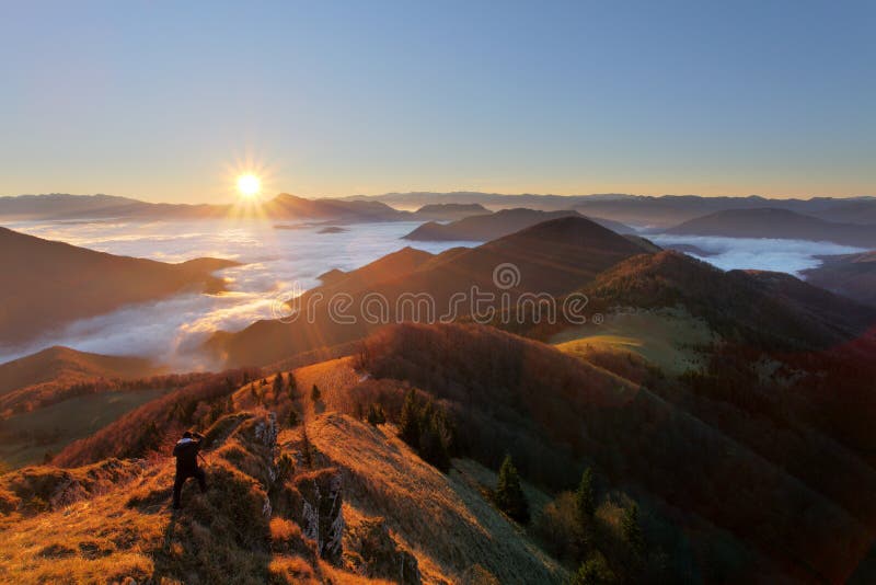 Slovakia mountain peak Osnica at sunrise - autumn panorama