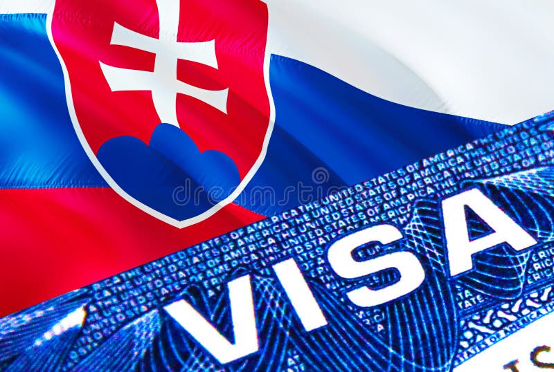 Slovakia visa document close up. Passport visa on Slovakia flag. Slovakia visitor visa in passport,3D rendering. Slovakia multi vector illustration