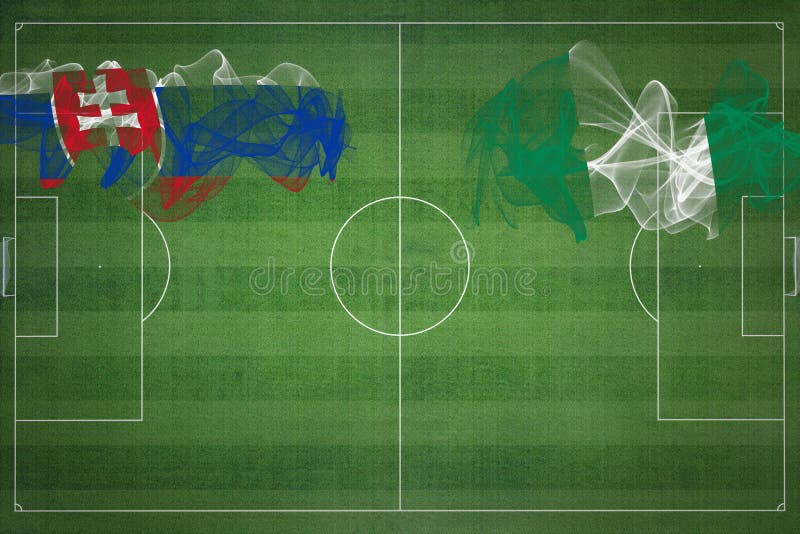 Slovakia vs Nigeria Soccer Match, national colors, national flags, soccer field, football game, Copy space