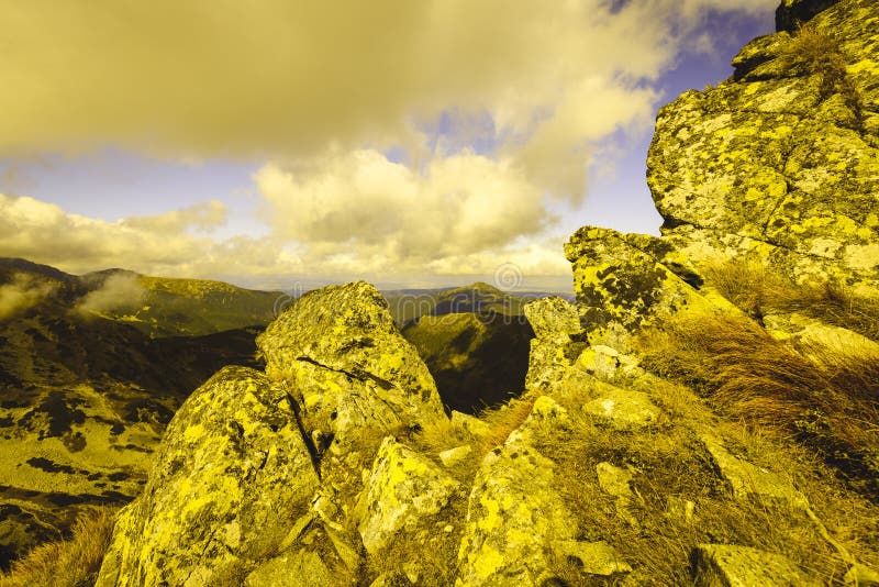 Slovakian carpathian mountains in autumn. - vintage film look