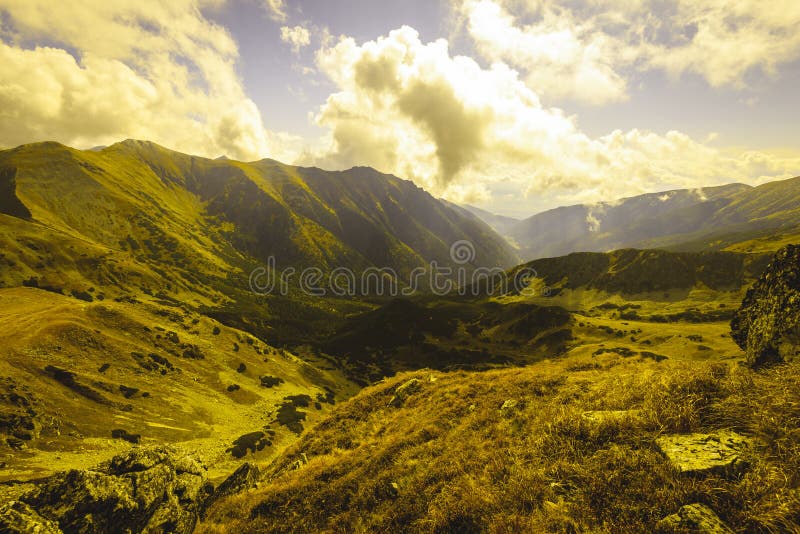 Slovakian carpathian mountains in autumn. - vintage film look