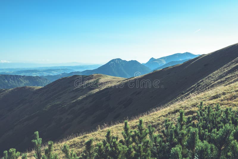 Slovenské Karpaty na jeseň. slnečné vrcholky kopcov v súčte