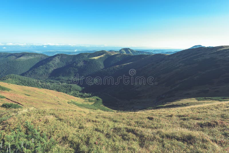 Slovakian carpathian mountains in autumn. sunny hill tops in sum