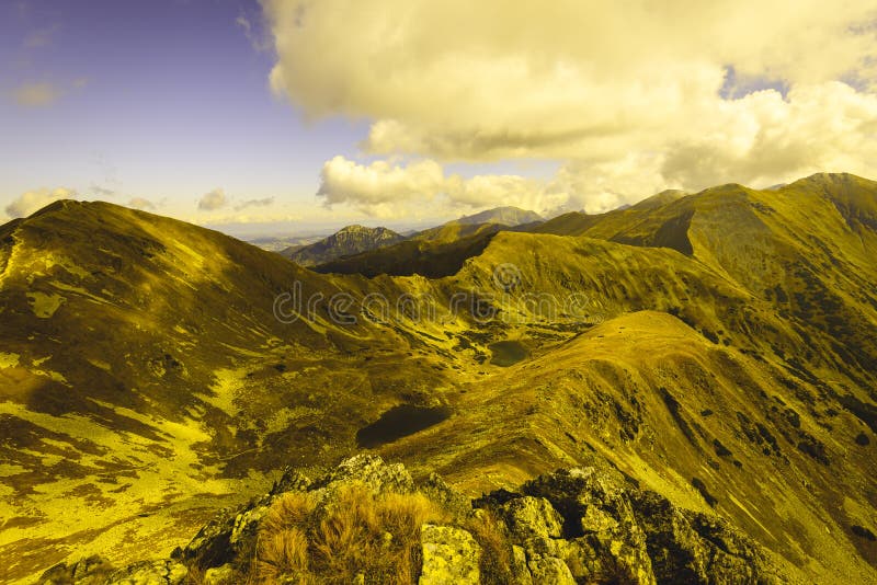 Slovakian carpathian mountains in autumn. - vintage film look