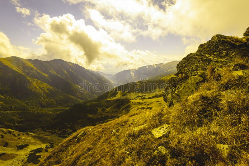 Slovakian carpathian mountains in autumn. - vintage film look