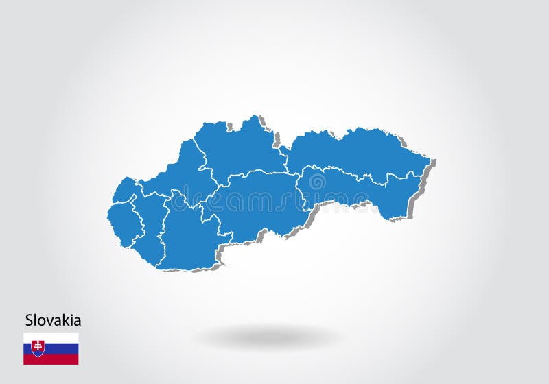 Slovakien översiktsdesign med stil 3D Blå Slovakien översikt och nationsflagga Enkel vektoröversikt med konturen, form, översikt, stock illustrationer Slovakien översiktsdesign med stil 3D Blå Slovakien översikt och nationsflagga Enkel vektoröversikt med konturen, form, översikt, stock illustrationer